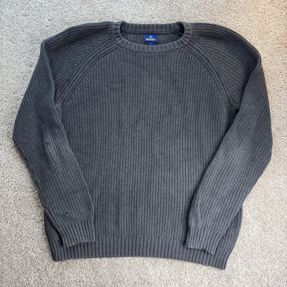Old Navy Sweater Mens Large Gray Chunky Knit Crewneck Pullover Warm Casual